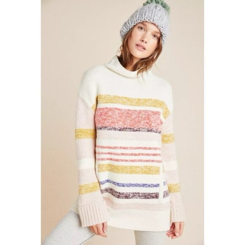 Anthropologie Elana Tunic Sweater Striped Womens medium Wool Blend